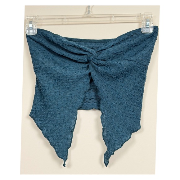 Unbranded Other - Unbranded Popcorn Tube Top Womens Small Teal Twist Front Handkerchief Hem
